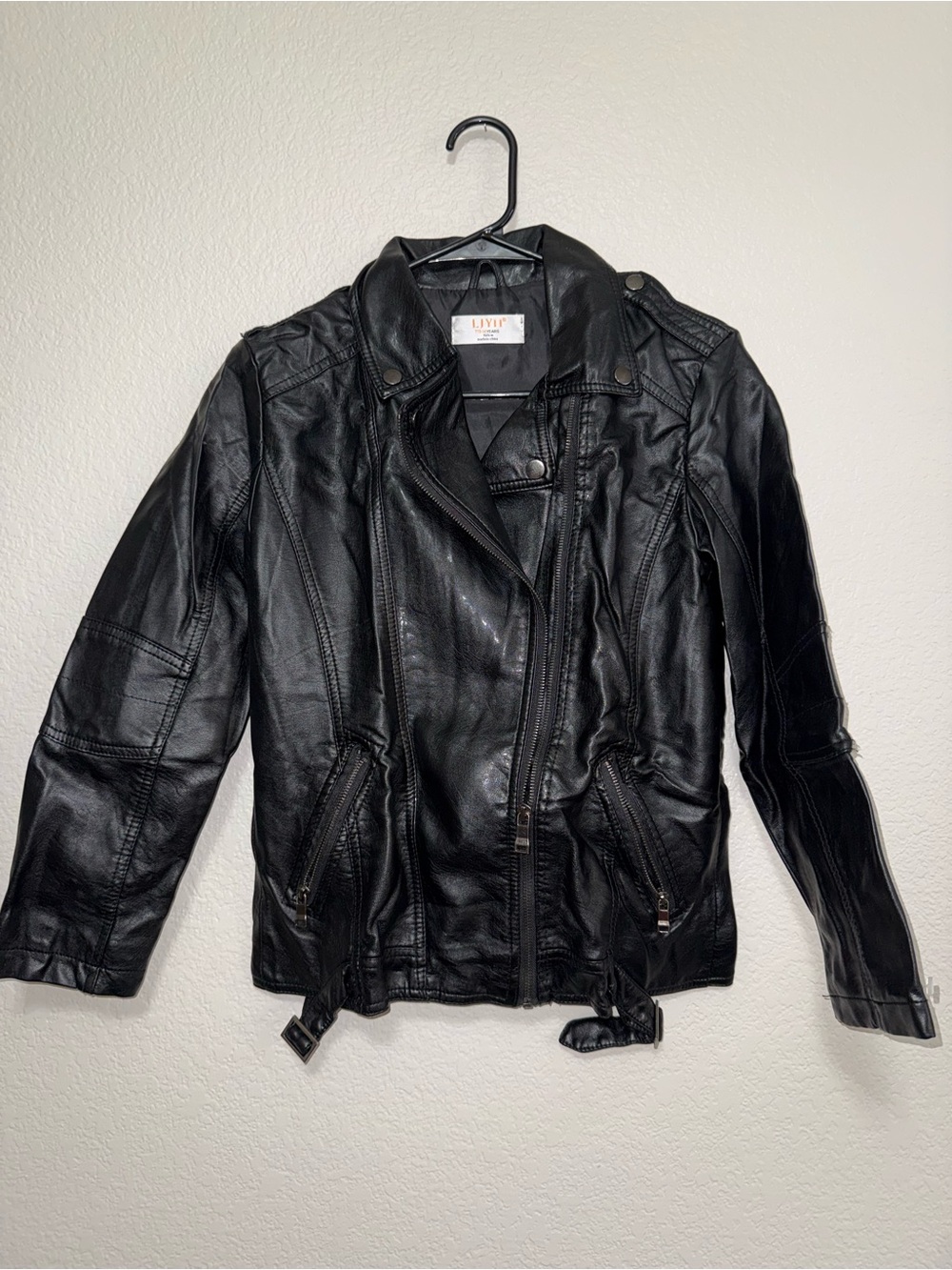 LJYH Black Faux Leather Moto Jacket Girls T13-14 Years 160CM